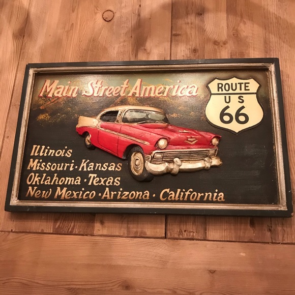 2 Wood Carved Route 66 and Main Street America Pic - Picture 2 of 4